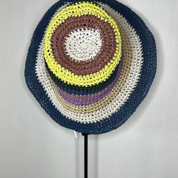 Hat Attack Remi Multi Colored Bucket Hat Navy Stripe Revolove Boho Nwt - Picture 2 of 5